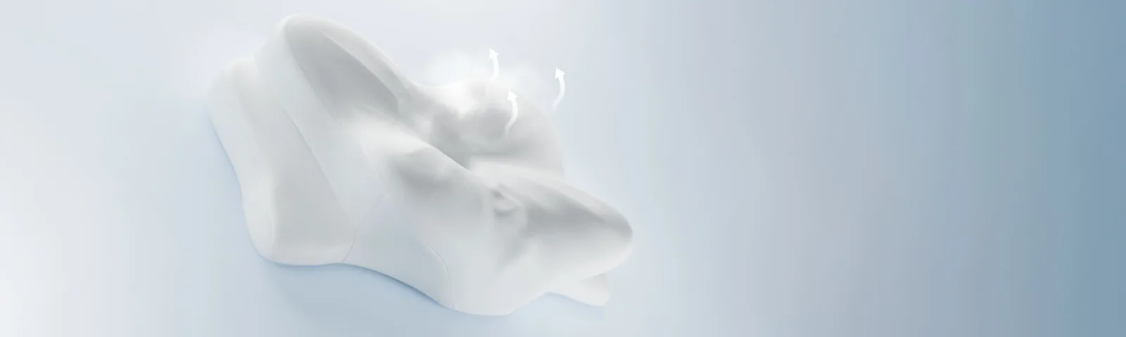 Derila Ergo pillow airflow banner showing warm air rising from the pillow